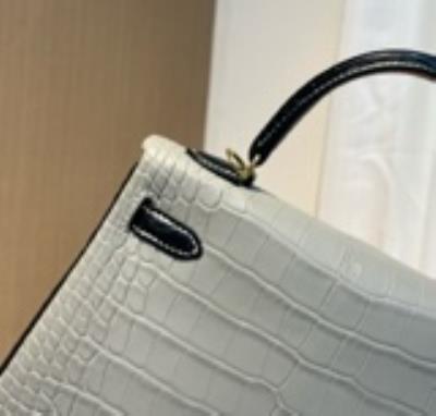 wholesale quality hermes kelly 28 bicolor pearl grey noir matte crocodile ghw